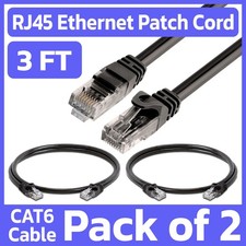 2 Pack Black Cat6 Ethernet Cable 3ft RJ45 Internet Patch Cord LAN Network Wire picture