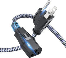 Power Cord,  15FT/4.5M AC Power Cable 18AWG Nylon Braided 3 Prong Power Cord Rep picture