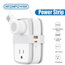 NTONPOWER 6 in 1 Travel Power Strip USB C Ports 4ft Cord White 4 AC Outlets picture