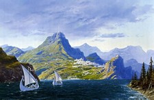 Landscape the lord of rings elves nature boat mountains Custom Gaming Mat Desk picture