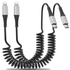 2 Pack Coiled USB C To Lightning Cable For Car Apple CarPlay Fast Cord 3Ft picture