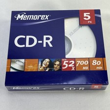 🔥MEMOREX🔥 Brand New Factory Sealed CD-R *5 Pack* 52x 700mb 80min Disks CD Disc picture