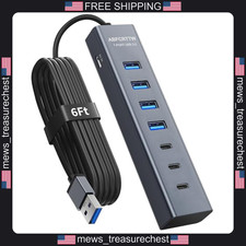 USB Hub 7 Ports Aluminum 3.0 with 6Ft Cable for Desktop, USB-A & C picture