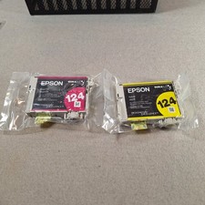 Lot of 2 Genuine Epson 124 Ink Cartridges Magenta Yellow New picture