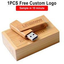Free logo Gift box USB 2.0 Flash drive Wooden thumb pen drive 64G Laser engraved picture