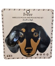 XO Poppy Dachshund Wireless Mouse and Mouse Pad Set Dog Black Tan Novelty NIB picture