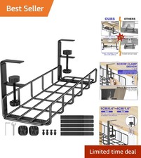 Elegant No Drill Cable Management Tray, Black Steel - 15.7” Compact Design picture