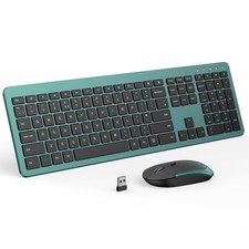 Green Wireless Keyboard Mouse Combo Full Size Slim Quiet 2.4G Adjustable DPI picture
