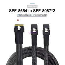 SFF-8654 8i 74Pin Slimline SAS Slim 4.0 to Dual SFF-8087 Mini SAS Cable 50cm picture