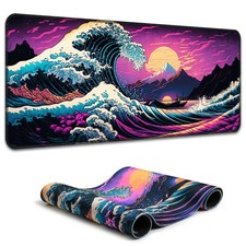 Japanese Sea Wave Mouse Pad, Blacklight Kanagawa Waterproof Gaming Extended L... picture