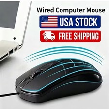 1 PCS Black Wired Mouse 3 Button Corded USB Home Office Noiseless Laptop PCs and picture