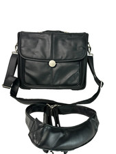 Dell Deluxe Laptop Computer Bag Briefcase With Strap in Black Leather EUC Clean picture