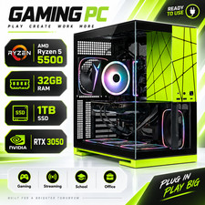 SkyTech ARGB AMD R5 5500 32GB RAM 1TB SSD RTX 3050 Win11 Gaming PC Desktop picture