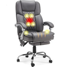 Office Chair Heated Massage Executive Footrest Grey GGIN0127GR-01 HOMREST picture