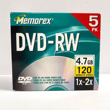 Memorex DVD-RW 1x 2x 4.7GB 120Mins 5-pack BRAND NEW SEALED picture