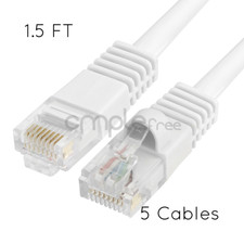 5x 1.5FT CAT5e Cable Ethernet Lan Network CAT5 RJ45 Patch Cord White NEW picture