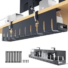 KEEGH Under Desk Cable Management Tray 32 in, Metal Cable Holder, Black | Ope... picture