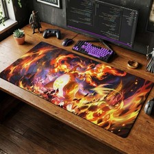 Charizard Fire Desk Mat, Pokemon Battle Mouse Pad, Large Gaming Chair Mat picture