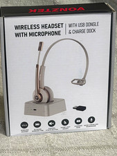 VONZTEK Wireless Headset USB Dongle Charging Base Boom Mic Noise Cancel White picture