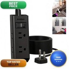 Addtam Flat Plug Power Strip 6 Outlet Extender 15 Ft Extension Cord Flat Wall picture
