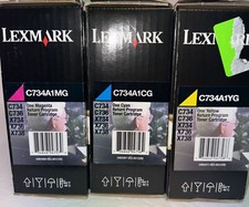 Lexmark SET OF THREE COLOR TONERS C734A1YG C734A1MG C734A1CG Color Toner Set. picture