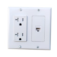 2 Gang Power Outlet with 1 CAT6 Ethernet Port - 20A Electrical Outlet Cover P... picture