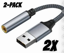 2-Pack USB-A Male to 3.5mm Female Adapter Cable Short, Gray/Black picture