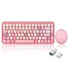 PERIDUO713 ES Wireless Mini Keyboard Mouse Set 2.4 GHz Pastel Pink QWERTY picture