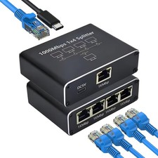 Gigabit Ethernet Splitter RJ45 LAN Network Adapter 1 to 4 Port 1000Mbps for PC picture