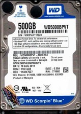 WD5000BPVT-00HXZT3,  HVCTJCB,  WESTERN DIGITAL SATA 500GB WXB1 AUG 2011 picture