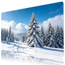 Blue Sky Cloud Snow Pine Tree Winter Forest Mat for Keyboard and Mouse Desk Pad picture