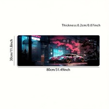 1 Large-sized Esports Gaming Mouse Pad with Neon City and Racing Car Patterns, picture
