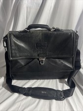 TUMI 3 Section All Leather Black Briefcase Flapover handle Business Professional picture