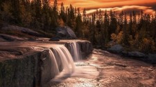 Landscape nature pine trees rocks fall sunset Custom Gaming Mat Desk picture