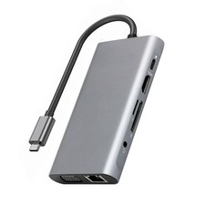 10 in 1 USB Hub Charging Dock Type C HDMI VGA TF RJ45 PD Multi Port Adapter M picture