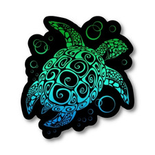 Sea Turtle Sticker, Nautical Blue & Green Turtle Decal for Laptops & Indoor Use picture