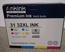 Ankink Premium Ink Refill Bottle 31 32XL INK 4 Packs Black, Magenta, Cyan,... picture