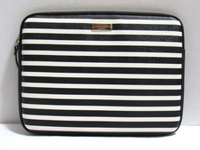 Kate Spade Black & White Stripe Fully Padded Zip Top Tablet Holder Cover Sleeve picture