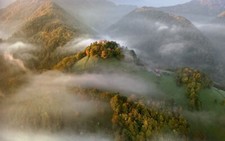 Landscape mist nature aerial view mountains fall forest Custom Gaming Mat Desk picture