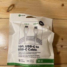 Youse 10ft USB-C to USB-C Flexible Rapid Charging Sync Cable White picture