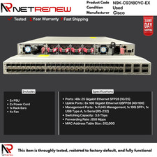 Cisco N9K-C93180YC-EX 48x25GB SFP+ 6x 100GB QSFP28 F-B Airflow Switch picture