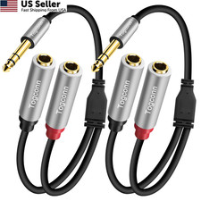 1/4 TRS to Dual 6.35mm TS Audio Splitter Y Cable Gold Plated Speaker 2PK 1ft USA picture