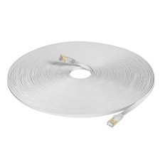 100 Foot Flat Cat 7 Cable - White cable with Gold Connector Cat6 Cat7 NEW THIN picture