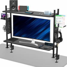 VIVO Clamp-On 40 Inch 2-Tier Shelving Unit with Pegboard for Table Accessories, picture