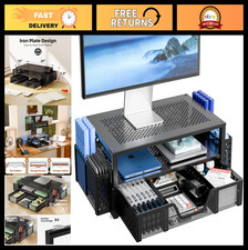2-Tier Laptop Stand with Drawer & Pen Holders - Sturdy Metal Monitor Riser for H picture