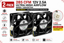 2-Pack 285 CFM 12V 2.5A Ultra High Airflow Miner Server Fan 120x38mm 3-Pin PWM picture