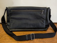 Large Leather Messenger Shoulder Crossbody Bag Black Zipper Pockets Says COACH picture