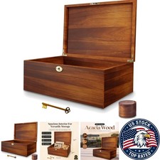 Elegant Acacia Wood Memory Box with Locking Key - 11x9x5 Inch Keepsake Treasure picture