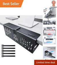 Elegant Black Under Desk Cable Management Tray - No Drill Clamp Installation picture