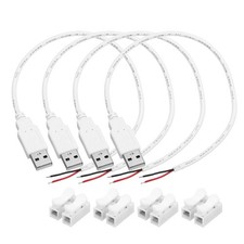 4Pcs USB Plug Pigtail, 0.3 M/1 ft Male 22 AWG 5V 3A with Wire Connector, White picture
